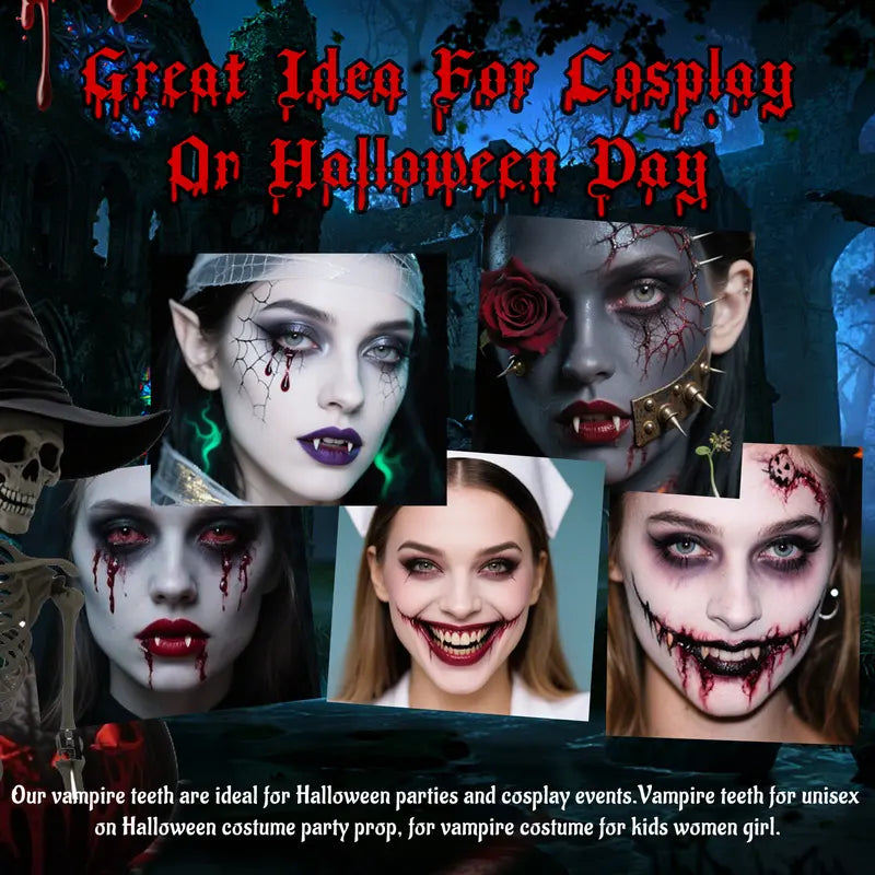 Reusable 4-Size Resin Vampire Fangs Set for Halloween
