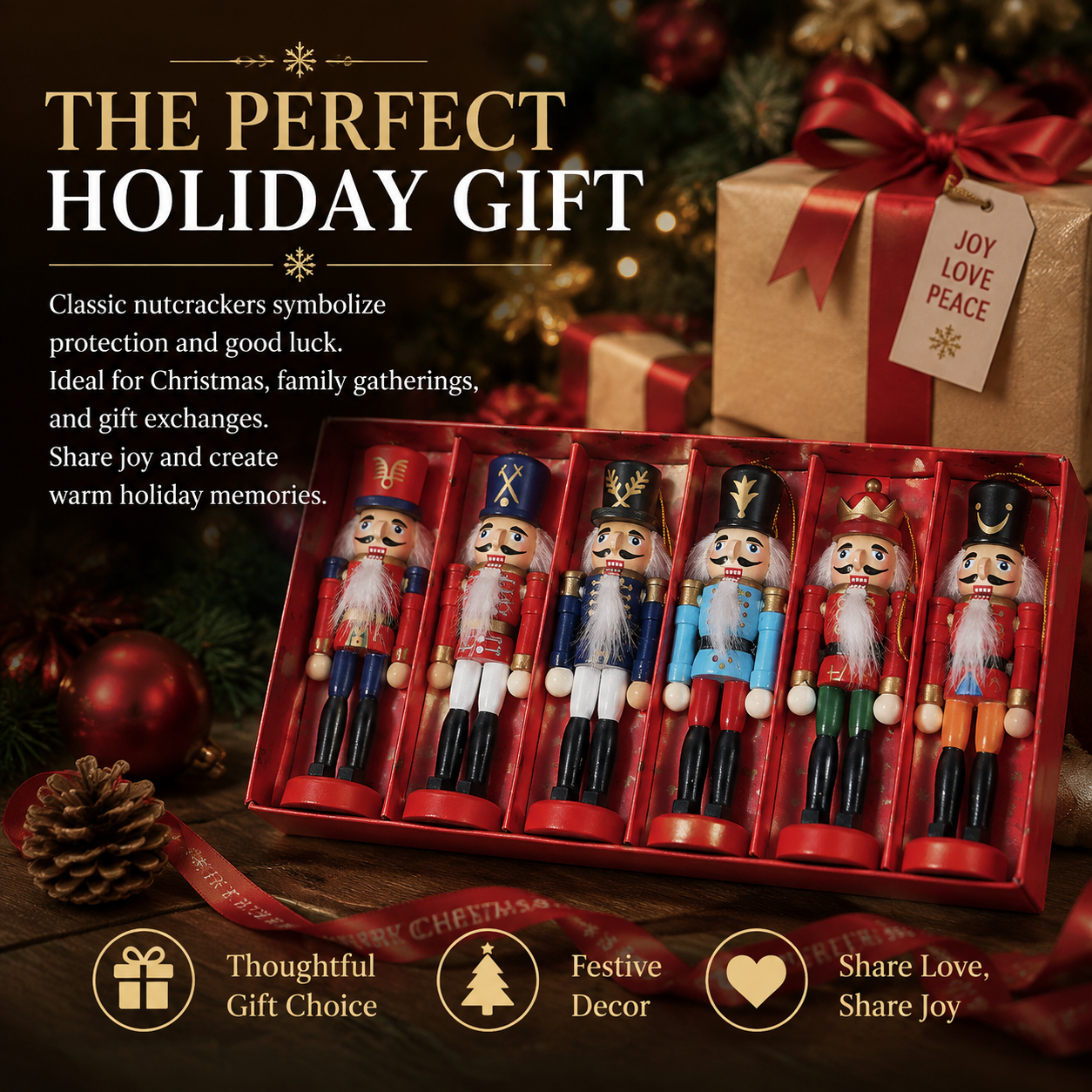 6pcs Nutcracker Ornaments Wooden Soldier Dolls Christmas Decorations