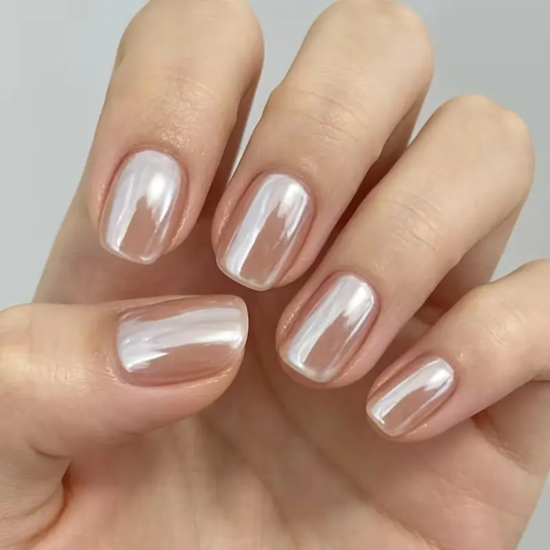2PCS Milky Pearl White Nail Polish – Luxury Nude Chrome Finish Quick Dry