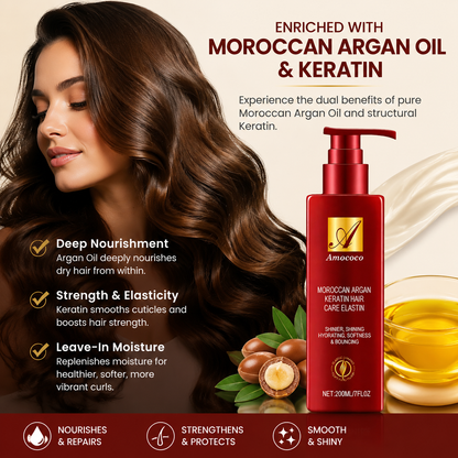 Argan Oil & Keratin Curl Defining Cream - Anti Frizz Curl Enhancer & Leave-In Conditioner