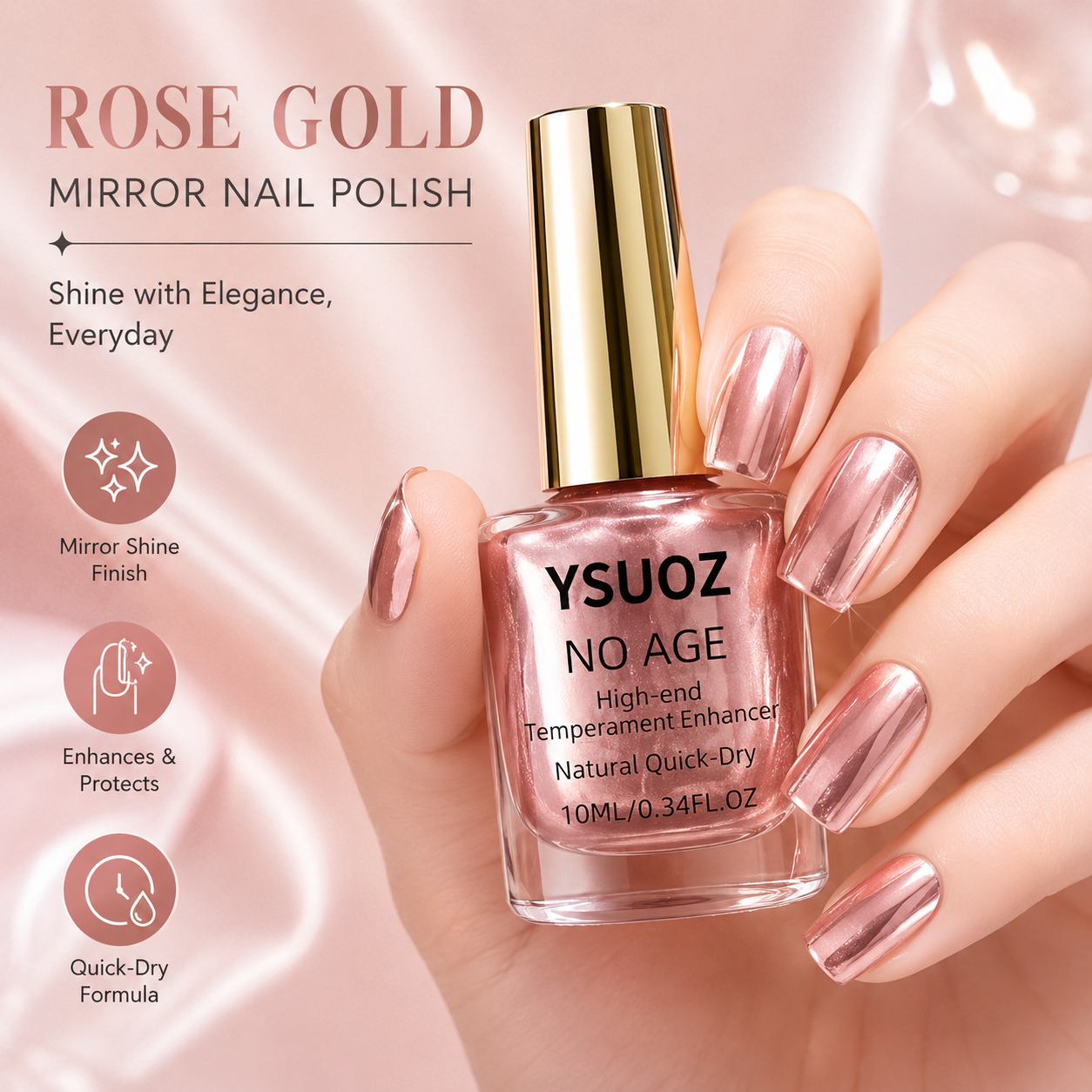 Rose Gold Metallic Mirror-finish Nail Polish—Quick-drying, Long-lasting, High-shine