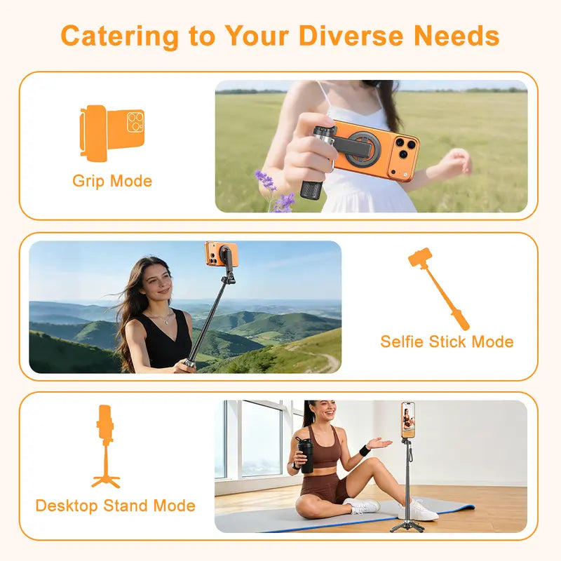 Upgraded 5-in-1 Magnetic Selfie Stick with 360° Rotatable Adjustable Magnetic Tripod Stand