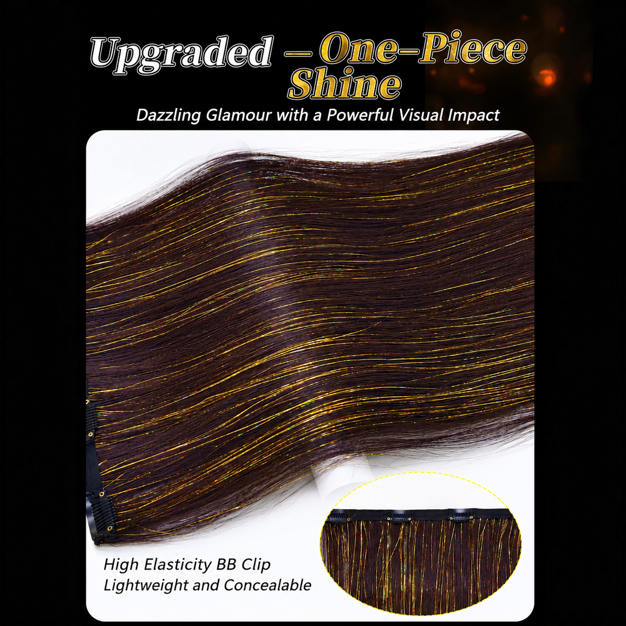 One-Piece Colored, Shimmering Lurex & Laser-Effect Highlight Hairpiece 3s Wear and Go for Party Daily Travel Birthday