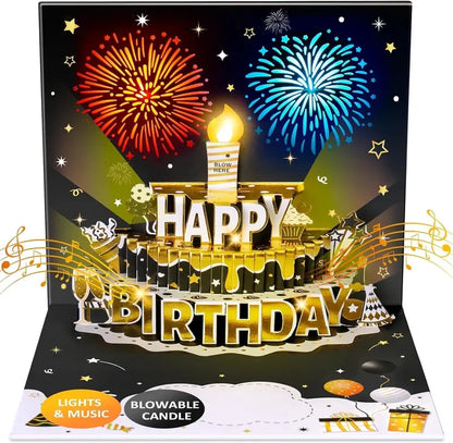 DIY Fireworks Pop-Up Cake Greeting Card with Light and Music