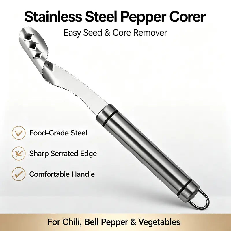 2PCS Stainless Steel Pepper Corer Seed Remover Tool