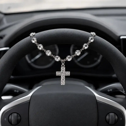 Faith-Inspired Crystal Cross Car Steering Wheel Charm