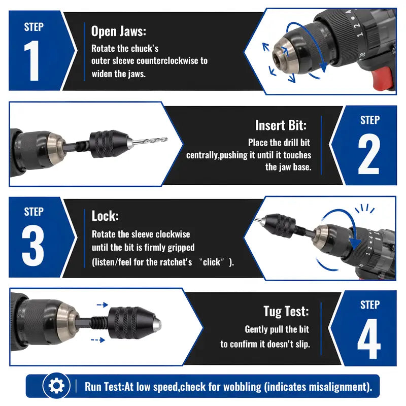 Keyless Drill Chuck Adapter Set, 1/4" Hex Shank Quick Change (0.3-8mm)