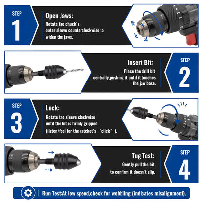 Keyless Drill Chuck Adapter Set, 1/4" Hex Shank Quick Change (0.3-8mm)