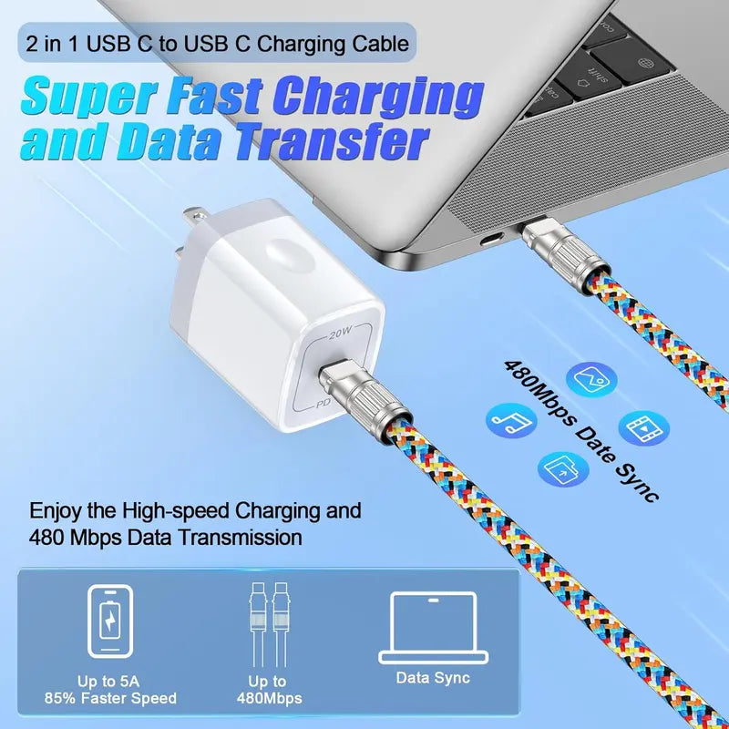 2-in-1 Lanyard USB Fast Charging Cable - 7mm Nylon Braided