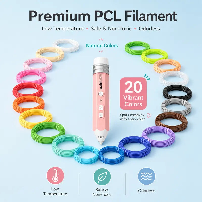 Kid-Friendly 3D Printing Pen for Rechargeable DIY Art Tool with Colorful PLA Filaments