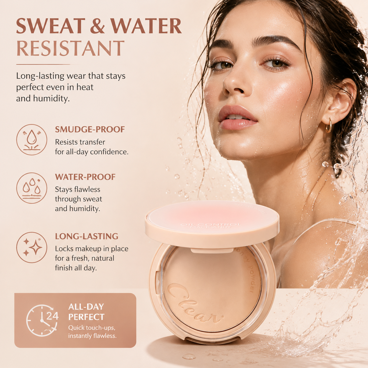 Matte Soft-Focus Oil-Control Pressed Powder – Natural, Long-Lasting, Waterproof, and Sweat-Resistant