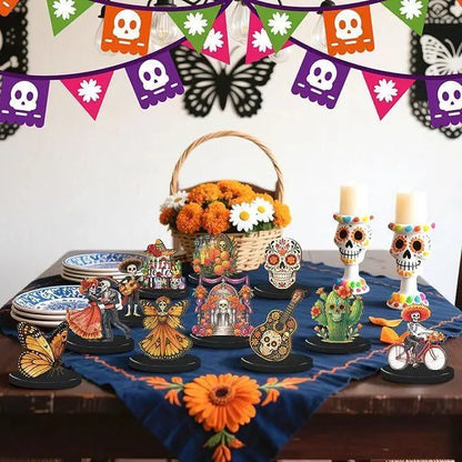 12pcs Traditional Colorful Day of the Dead Wooden Tabletop Decorations