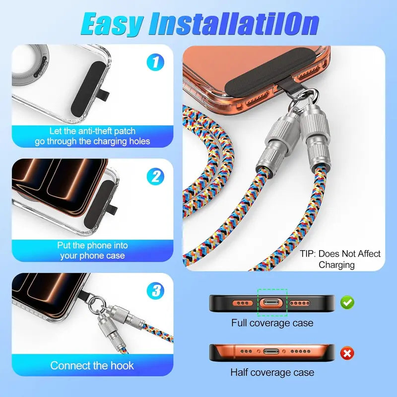 2-in-1 Lanyard USB Fast Charging Cable - 7mm Nylon Braided