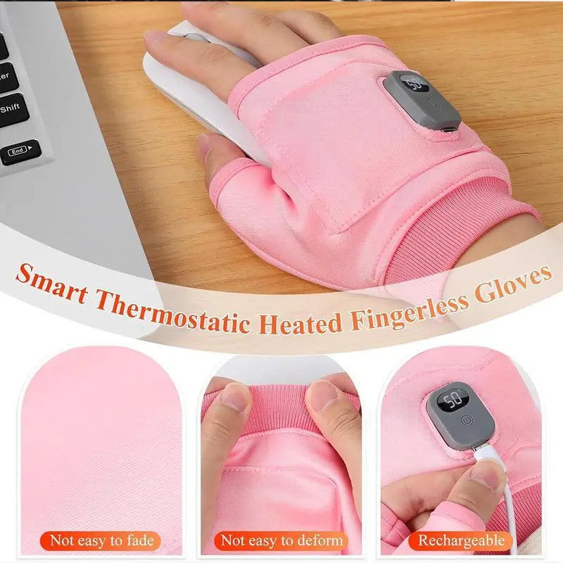 Unisex Rechargeable Fingerless Cut Heated Gloves 5s Heat Boost