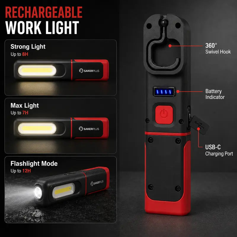 Rechargeable Work Light, 1500LM COB LED Magnetic Mechanic Light