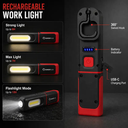 Rechargeable Work Light, 1500LM COB LED Magnetic Mechanic Light