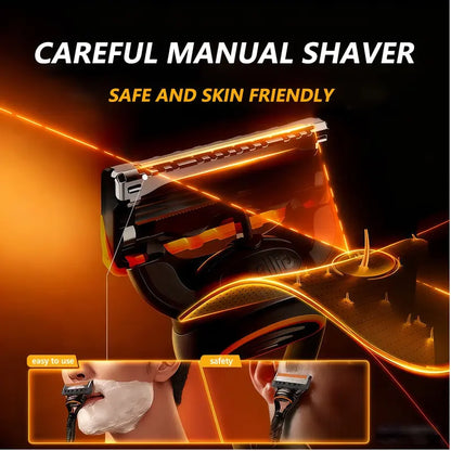 Men's Shaving Razor Set, 2 Blade Holder & 24 Replacement Blades, 6 Layer Progressive Blades