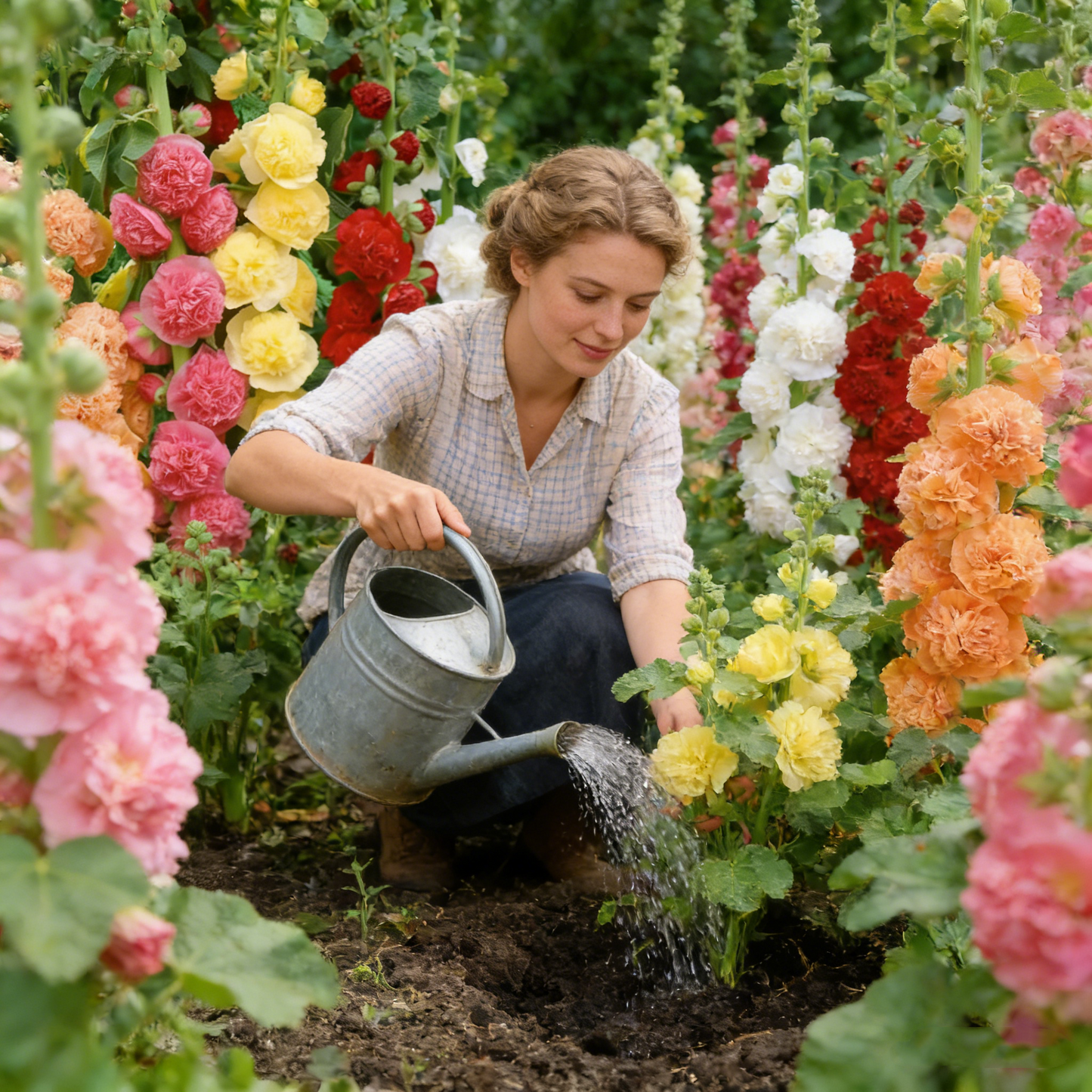 500 Colorful Mixed Hollyhocks Seeds — Cold-Hardy, Bearing Double-Petaled Flowers