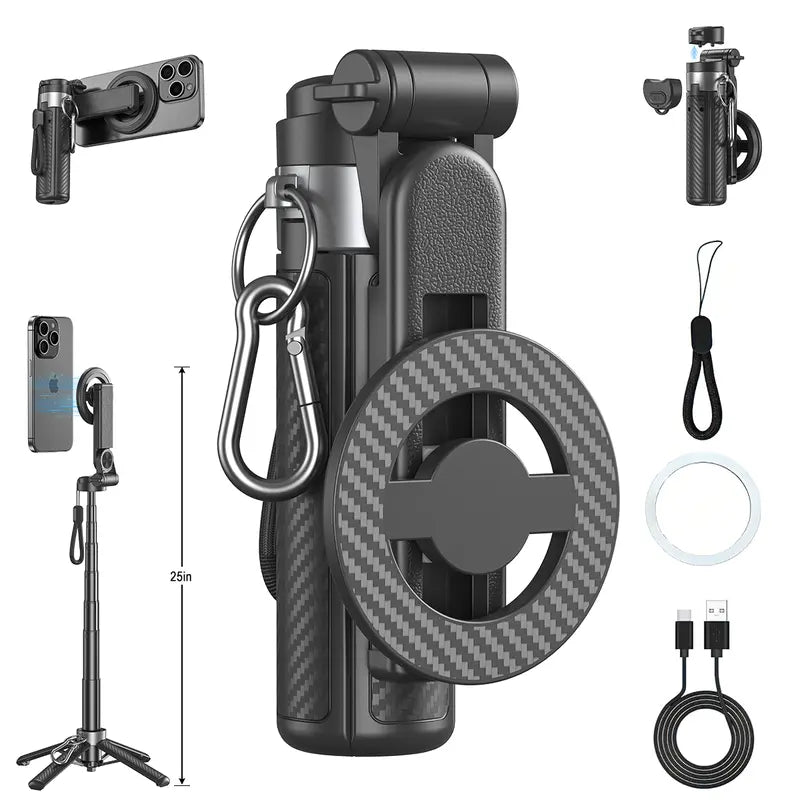 Upgraded 5-in-1 Magnetic Selfie Stick with 360° Rotatable Adjustable Magnetic Tripod Stand