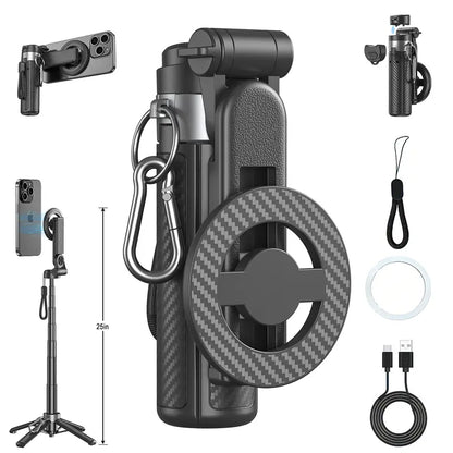 Upgraded 5-in-1 Magnetic Selfie Stick with 360° Rotatable Adjustable Magnetic Tripod Stand
