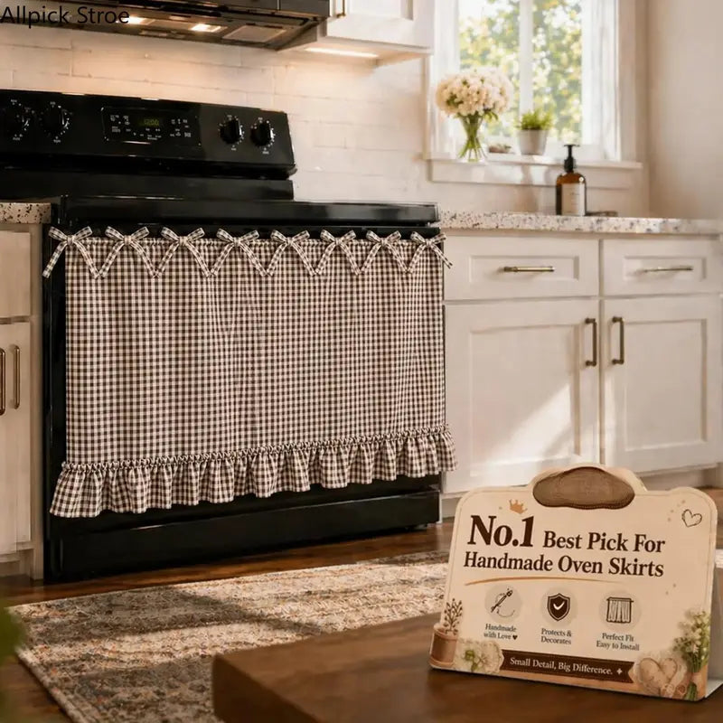 Christmas Curtains, Double-Sided Thick Fabric Gingham Plaid Stovetop Cover