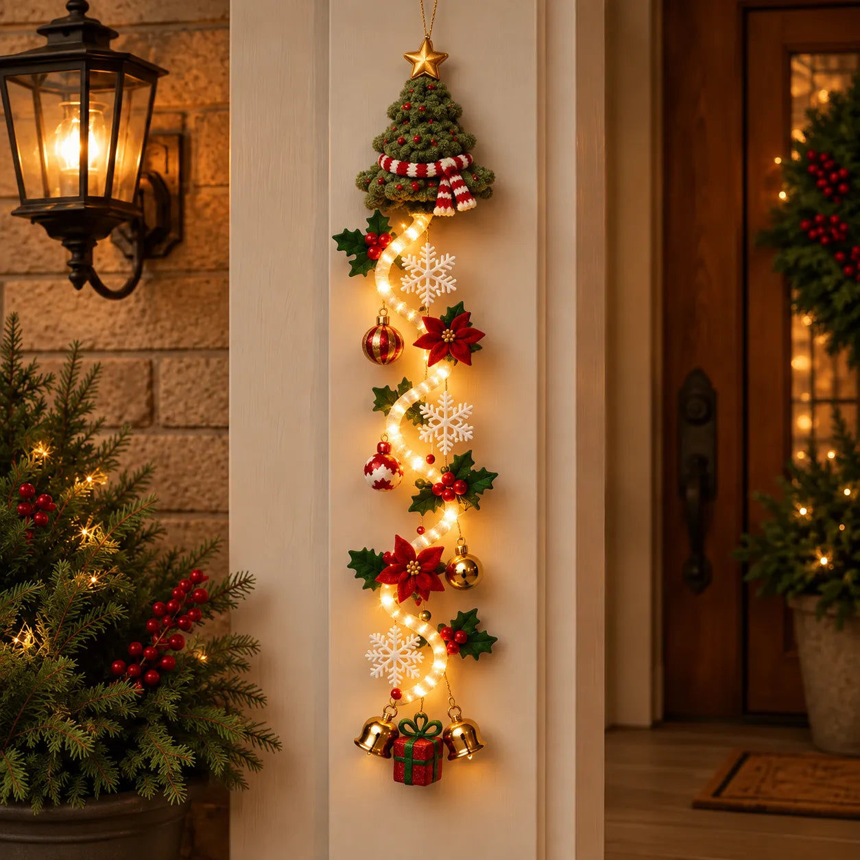 Light‑Up Glowing Christmas Door Hanger - Festive Home Decor