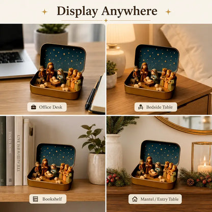 Religious Pocket-Size Mini Nativity Scene Set with Storage Box