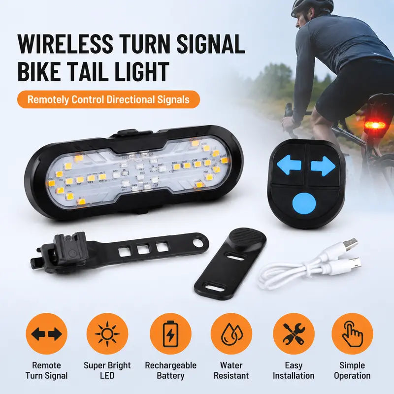 Bike Wireless Remote Control Turn Signal Taillight, 6 Modes 1200mAh Rechargeable