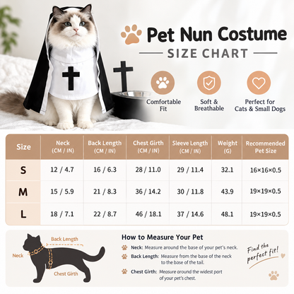 Cat Halloween Costume, Funny Nun Dress for Cats & Small Dogs