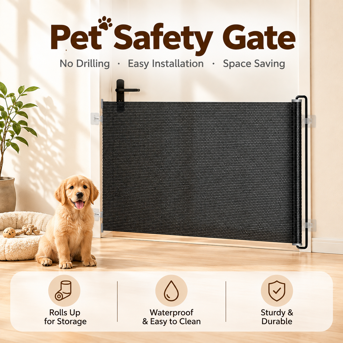 Retractable Stair Gate Safety Dog Gate Cat Door Barrier for Indoor Outdoor 40*125cm