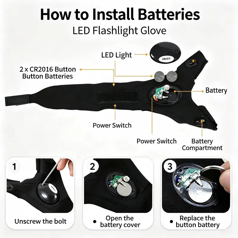 1Pair LED Finger Flashlight Gloves, Hands-Free LED Light Gloves