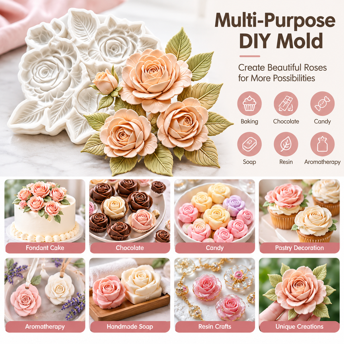1 Set  BPA-Free 3D Flower Silicone Molds
