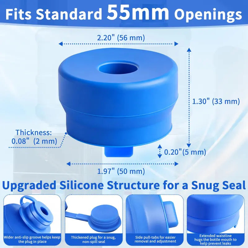 3Pack 3 & 5 Gallon Water Jug Caps, Non-Spill Leak Free Silicone Covers