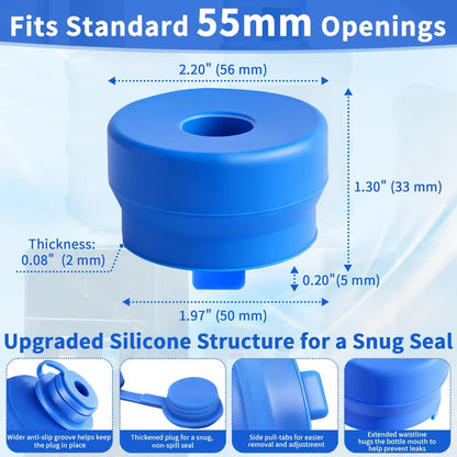 3Pack 3 & 5 Gallon Water Jug Caps, Non-Spill Leak Free Silicone Covers