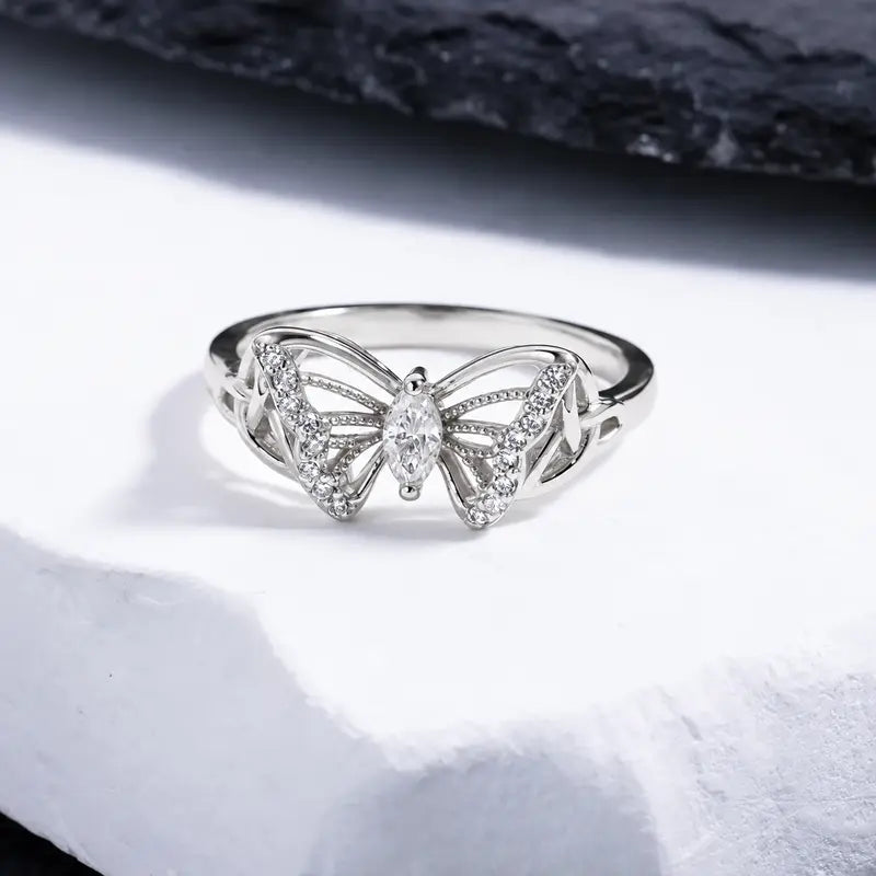 Butterfly Ring with 5A Cubic Zirconia Accent, Celtic Knot Design