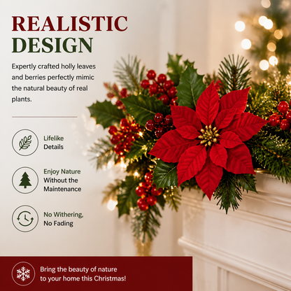 Christmas Garland with Red Berries for Home Decor, Christmas Trees, and Staircases With LED String Lights