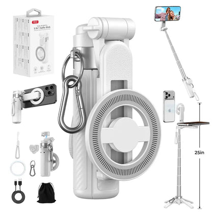 Upgraded 5-in-1 Magnetic Selfie Stick with 360° Rotatable Adjustable Magnetic Tripod Stand