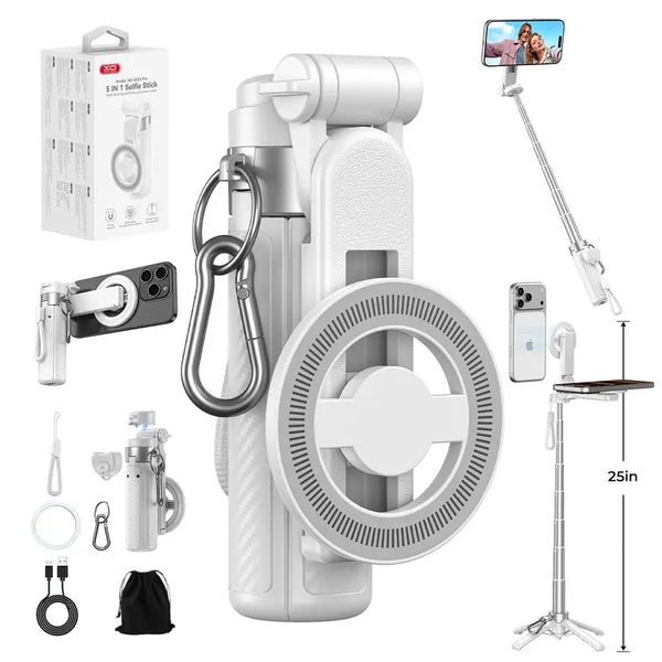 Upgraded 5-in-1 Magnetic Selfie Stick with 360° Rotatable Adjustable Magnetic Tripod Stand