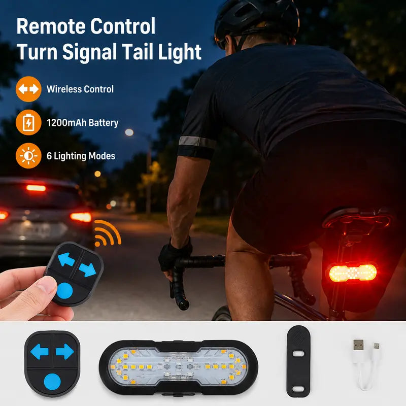 Bike Wireless Remote Control Turn Signal Taillight, 6 Modes 1200mAh Rechargeable