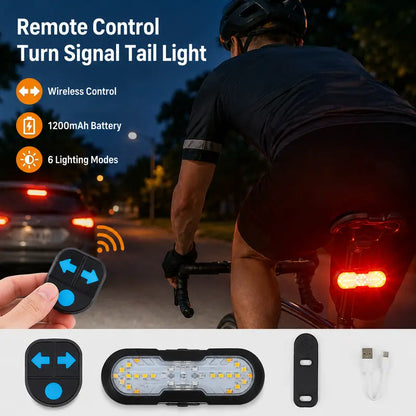 Bike Wireless Remote Control Turn Signal Taillight, 6 Modes 1200mAh Rechargeable