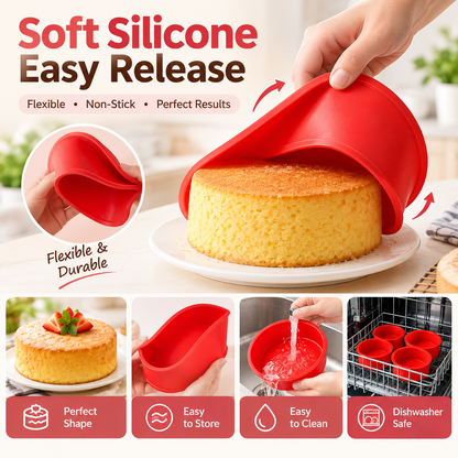 6-Piece Silicone Mini Cake Pans - 4 in Non-Stick Anti-Adhesive Muffin Cupcake Tins & Moulds