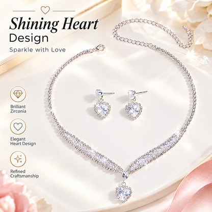 Ultra-Sparkly Heart-Shaped Zircon Earring and Necklace Set