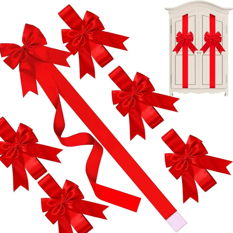 6Pcs Christmas Cabinet Ribbons Bows for Kitchen Large Christmas Door Ribbon Cabinet Bows Locker