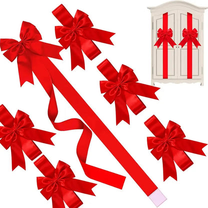 6Pcs Christmas Cabinet Ribbons Bows for Kitchen Large Christmas Door Ribbon Cabinet Bows Locker
