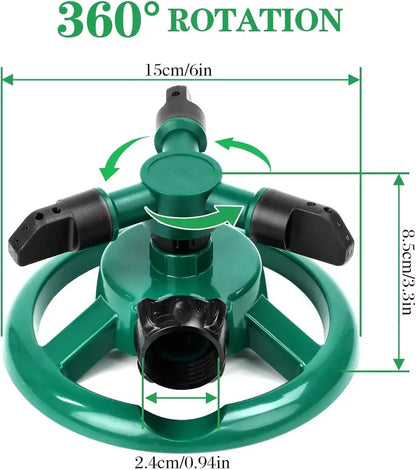 360° Rotating Lawn Sprinkler, Automatic Garden Water Sprinkler with 3 Nozzles