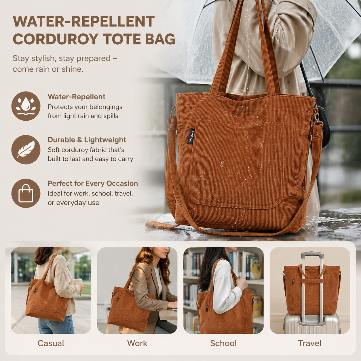 Corduroy Tote Bag for Women Girls Classic Corssbody Tote Bag with Adjustable Strap