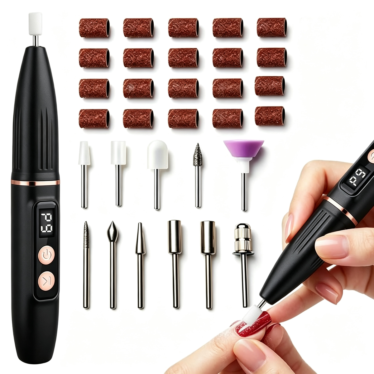 32PCS Cordless Nail Drill Electric Nail File Kit, Rechargeable Efile Set