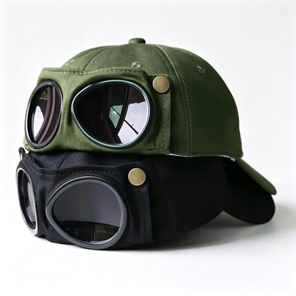 Detachable Goggle Pilot Baseball Cap Vintage Hat for Street Fashion & Daily Outfit