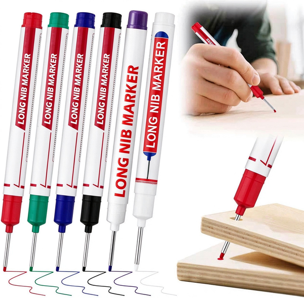5Color Long Handled Markers with 1.5mm Long Nibs for Deep Hole Marking