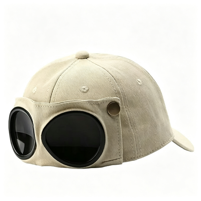 Detachable Goggle Pilot Baseball Cap Vintage Hat for Street Fashion & Daily Outfit